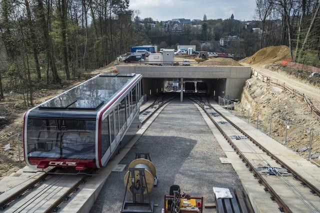 When it opens on 10 December, the funicular will relay passengers the 200 metres between the plateau and the new Pfaffenthal-Kirchberg train station in just 63 seconds MDDI