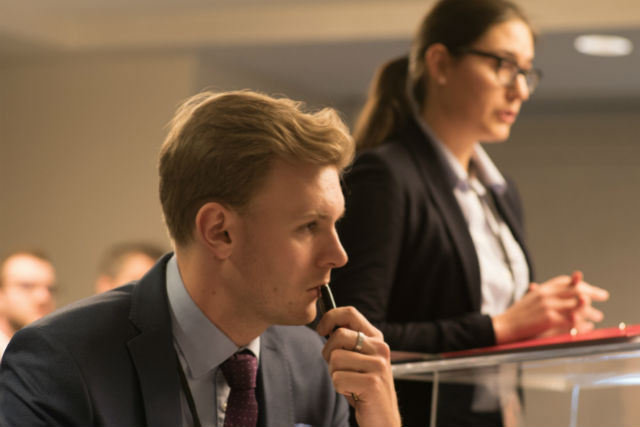 Tjaša Perger, a Master's student at the University of Luxembourg, pleading against a team from the Czech Republic at the Jessup International Law Moot Court Competition at the beginning of April A Zhukova/ILSA