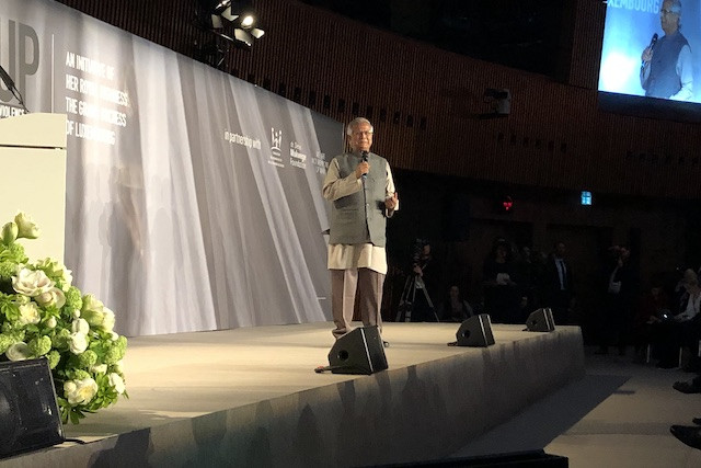 Founder of Grameen Bank and 2006 Nobel Peace Prize winner Muhammad Yunus speaking during the Stand Speak Rise Up Conference on 27 March 2019 Delano