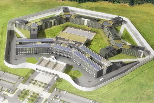 Artist's impression shows an aerial view of the new prison in Sanem CBA Architects