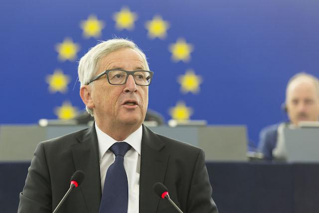 Jean-Claude Juncker, president of the European Commission, delivers 2015’s state of the union speech at the European Parliament in Strasbourg, 9 September. European Commission