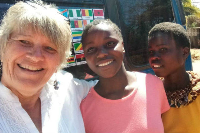 Dot Bekker is pictured in Bulaweyo with Sibusisu and Liander, two girls benefiting from the Kusasa education scholarship Dot Bekker/Facebook