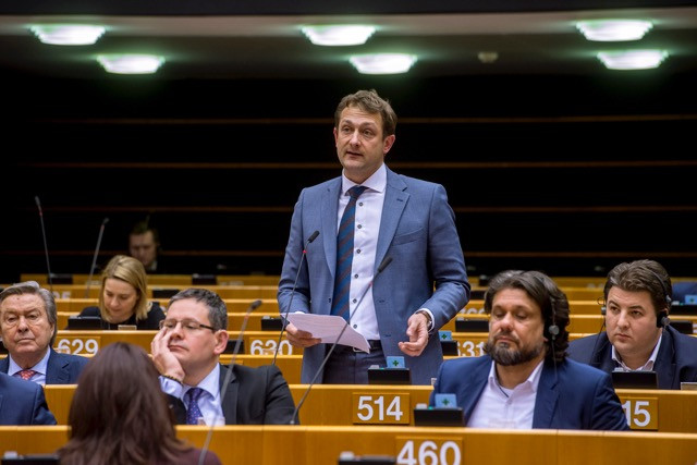 CSV MEP Christophe Hansen speaks during a plenary session about the rule of law and fundamental rights in Hungary in January. He has called for the expulsion on Viktor Orbán’s Fidesz party from the EPP grouping. European Union 2019 EP/Jan van de Vel