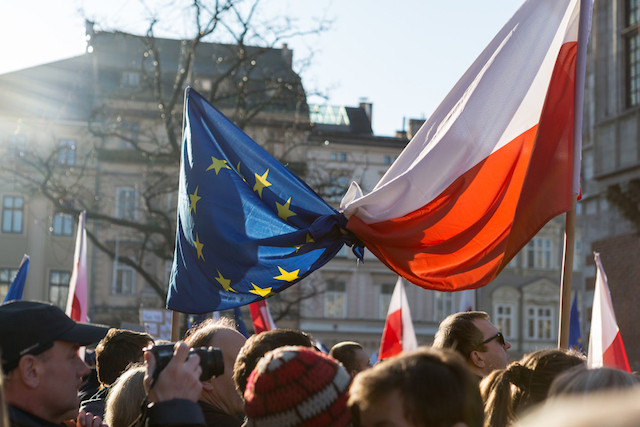 December 2015 photo of an anti-PiS demonstration in Krakow Shutterstock