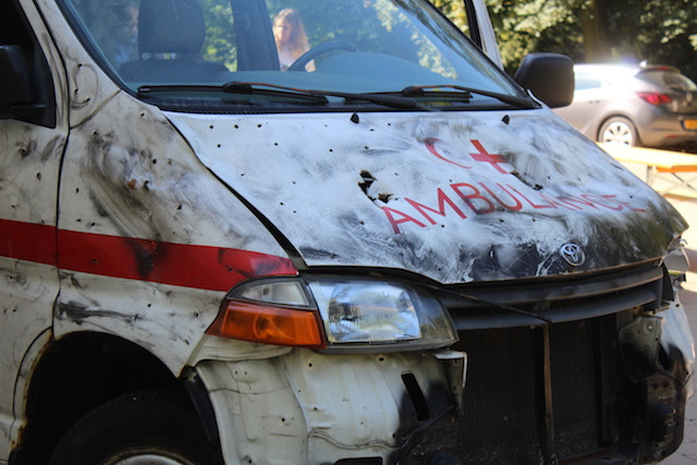 As part of the campaign, a destroyed ambulance will be touring the country for the next three weeks Sofia Mikton