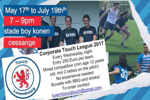 Touch is a non-tackling version of rugby league, which emerged from Australia and has taken Europe by storm Touch Luxembourg