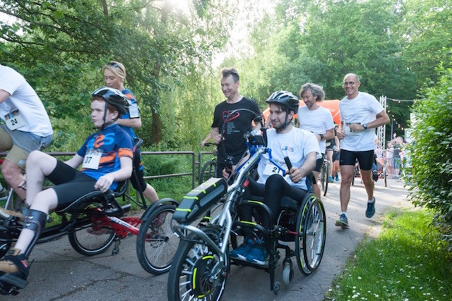 Participants in the “Solirunbike” (Solidarity run and bike) fundraiser, 31 May 2018 International Handicap Solidarity