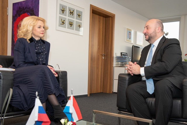 Russian deputy prime minister Tatiana Golikova talked space with the deputy prime minister and minister for the economy Étienne Schneider during the official visit to Luxembourg, 6 March 2019 SIP / Jean-Christophe Verhaegen