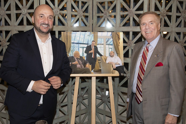 Deputy prime minister Étienne Schneider and US ambassador Randy Evans in front of a larger version of the photograph Buzz Aldrin signed for the former, 23 January 2020 US Embassy/Steve Eastwood