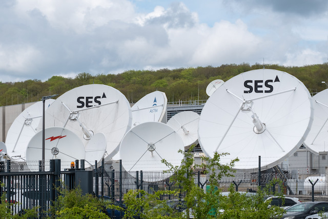 Photo shows satellite dishes at the headquarters of SES in Betzdorf, Luxembourg Shutterstock