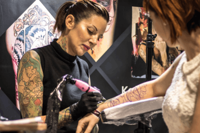 2017 photo of an artist at The Storm Ladies Tattoo Convention The Storm