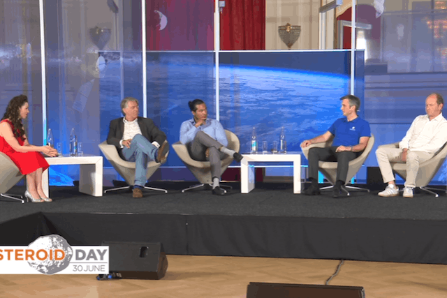 A panel at Cercle Cité on 28 June for Asteroid Day. From left: Lisa Burke, Frans Von Der Dunk, Carlos Espejel, Mathias Link and Jean-Louis Schiltz Screengrab
