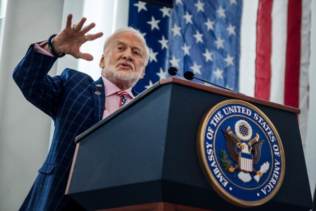 Apollo 11 astronaut Buzz Aldrin, the second man to walk on the moon, was the guest of honour at the US embassy's Independence Day celebrations on Wednesday 3 July Nader Ghavami