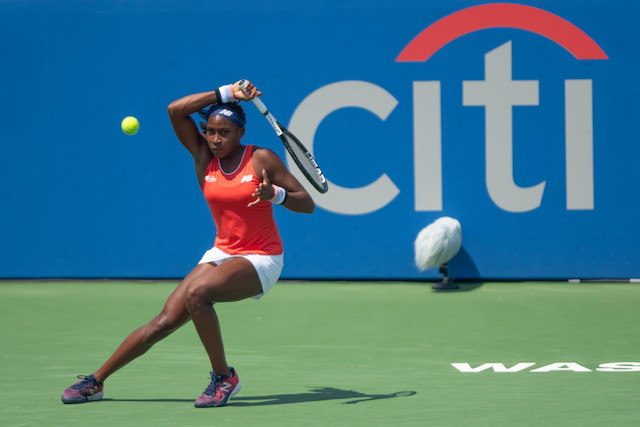 Archive photo shows Cori “Coco” Gauff (USA) defeats Hiroko Kuwata (JPN, not pictured) in the qualifying rounds of the Citi Open tennis tournament on July 27, 2019 in Washington DC Shutterstock