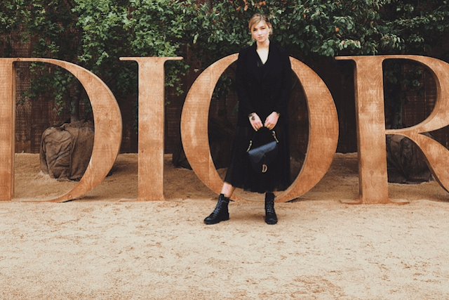 Nina is pictured in front of a Dior sign in Paris during the recent fashion week Kanner Wonsch