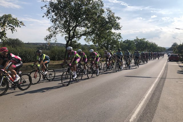 The neutralized cortege in the Tour de Luxembourg is pictured on the route de Vin in Luxembourg Skoda Tour de Luxembourg