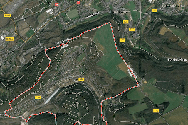 The 120-hectare site being purchased by Differdange commune can be seen on this map view between Saulnes and the Luxembourg border Google maps