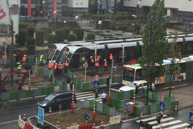 The tram is seen in front of Auchan on Avenue JF Kennedy on Thursday Allison Voscamp