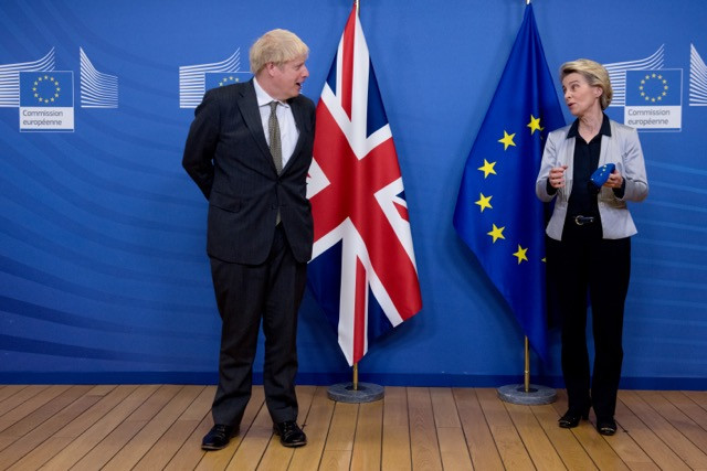 British prime minister Boris Johnson and European Commission president Ursula von der Leyen at their last physical meeting in Brussels on 10 December. European Union 2020