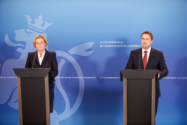 Health minister Paulette Lenert and premier Xavier Bettel pictured during a previous press conference Romain Gamba