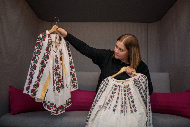 Raluca Caranfil, pictured, has amassed a collection of over 40 Romanian blouses Matic Zorman