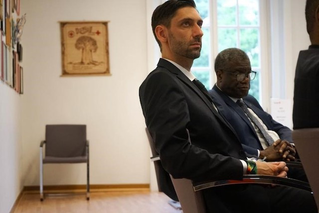 Rémi Fabbri pictured during an October 2020 meeting with Dr Denis Mukwege on the Panzi Hospital modernisation project Luxembourg Red Cross