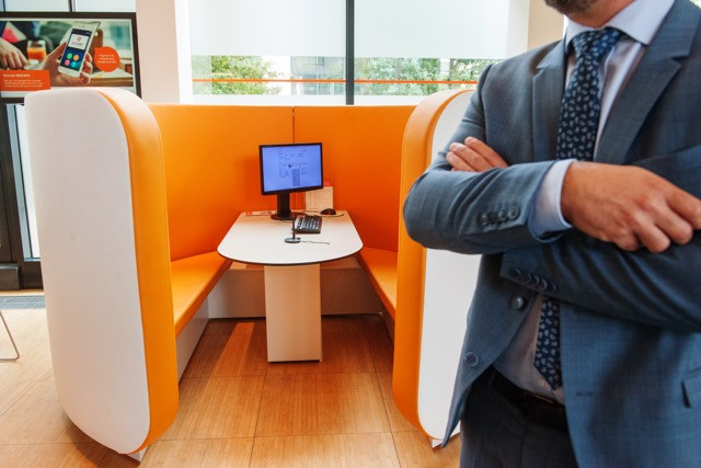 An in-branch PC used to advise and train clients about online banking is seen during a tour of the ING branch in Kirchberg given to Delano on 12 September 2017 LaLa La Photo