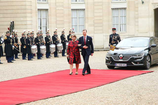 March 2018 photo shows Grand Duke Henri and Grand Duchess Maria Teresa during a State visit to France Cour grand-ducale/Bertrand Rindoff