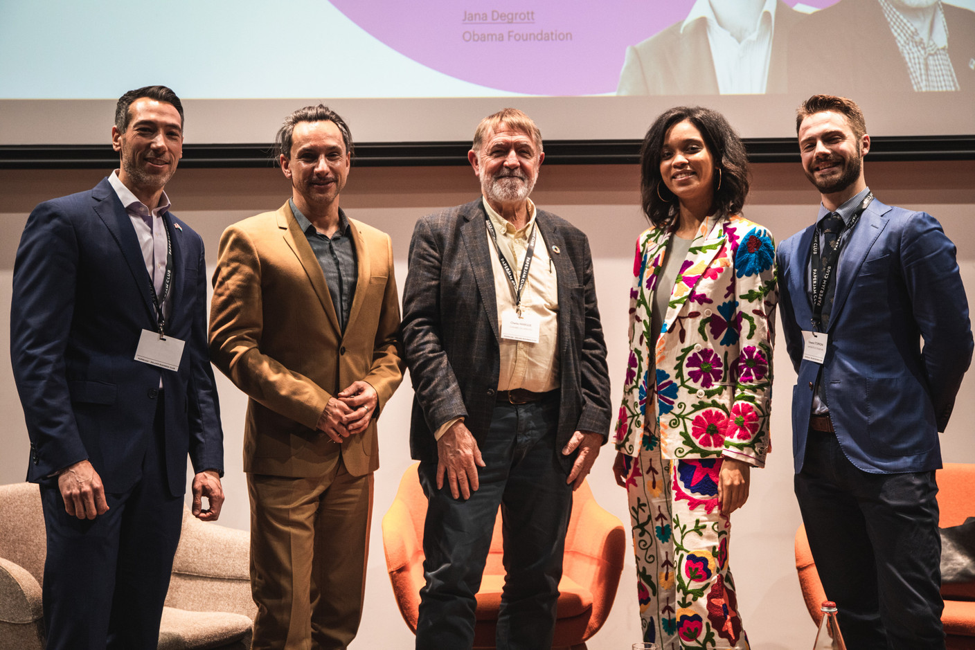 Michael Margolies Konstantino (Ambassade d’es États-Unis), Pierre-Yves Lanneau Saint Léger (Paperjam + Delano Business Club), Charles Margue (Chambre des députés), Jana Degrott (Obama Foundation) et Edoardo Stoppioni (Université de Strasbourg). (Photo: Eva Krins/Maison Moderne)