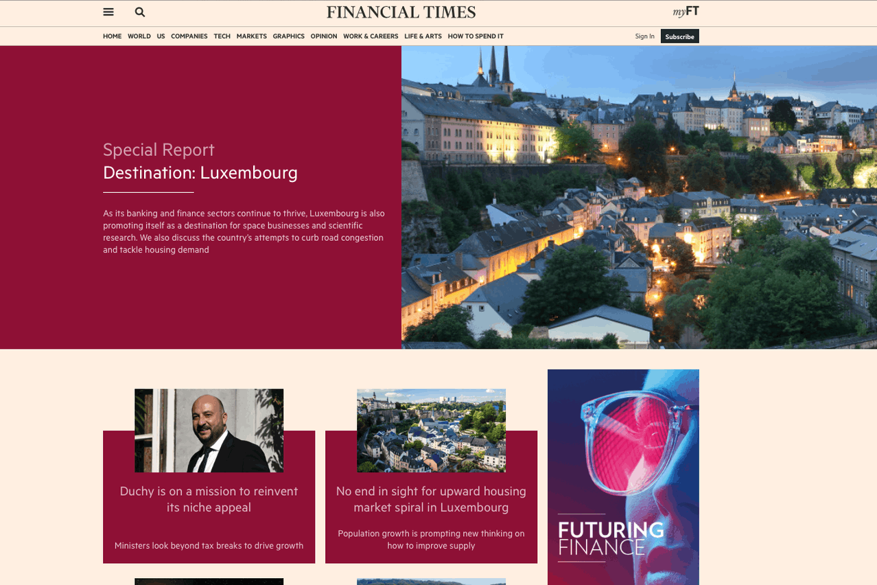 Le FT propose une vue sous plusieurs aspects du Luxembourg d’aujourd’hui. (Photo: Capture d'écran / Financial Times)