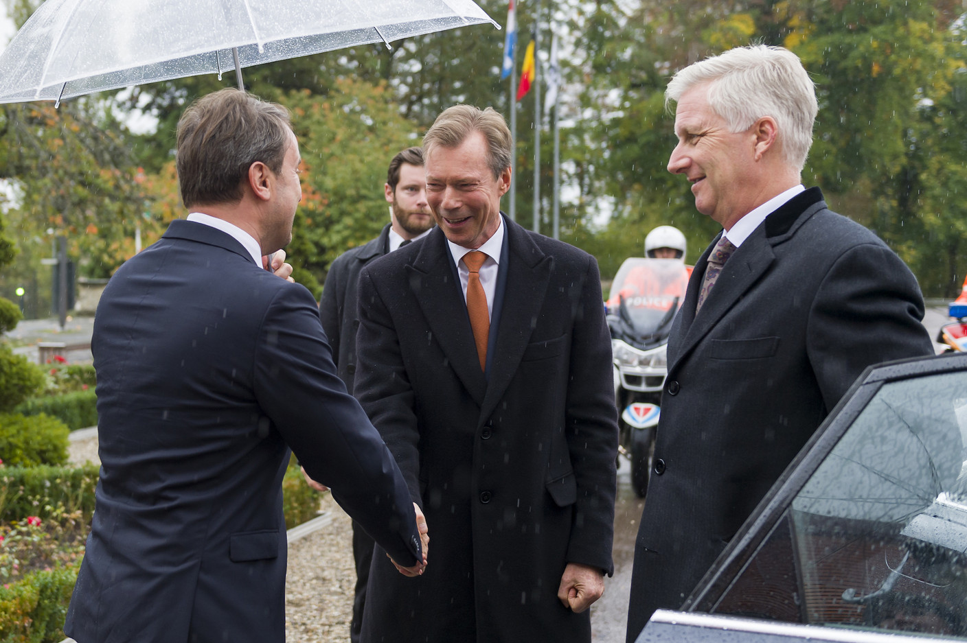 Xavier Bettel (Premier ministre), S.A.R. le Grand-Duc Henri et S.M. le roi des Belges  Philippe (Photo: SIP/Jean-Christophe Verhaegen)