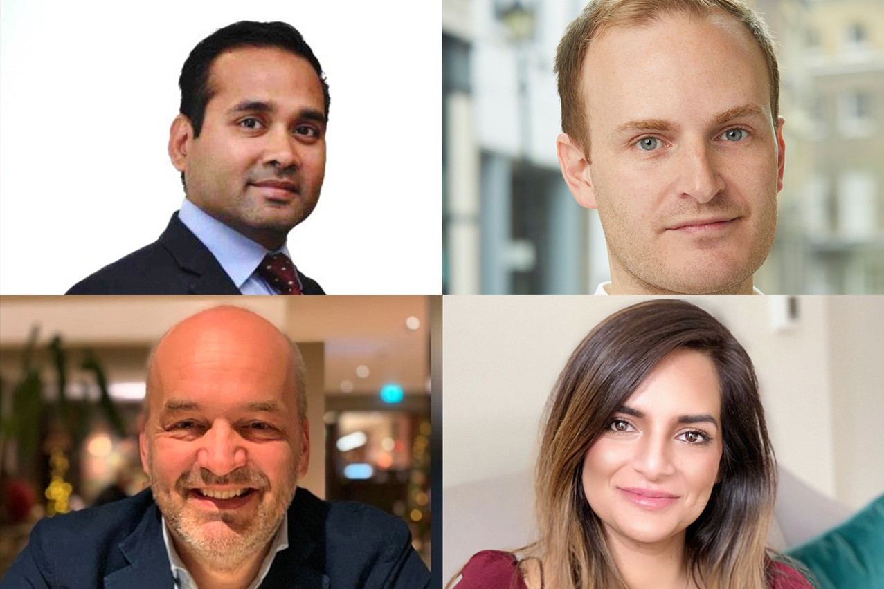 Speakers at Apex Group’s digital banking webinar on 21 February included: Ankit Shah, head of digital banking at Apex Group, Piers Marais, product director at Currency Cloud (top row), Nick van Bommel, market sales director for Benelux, Nordics & Baltics at Mambu, and Alia Mahmud, global regulatory affairs practice lead at ComplyAdvantage (bottom row). Photos: Provided by Apex Group. Montage: Maison Moderne.