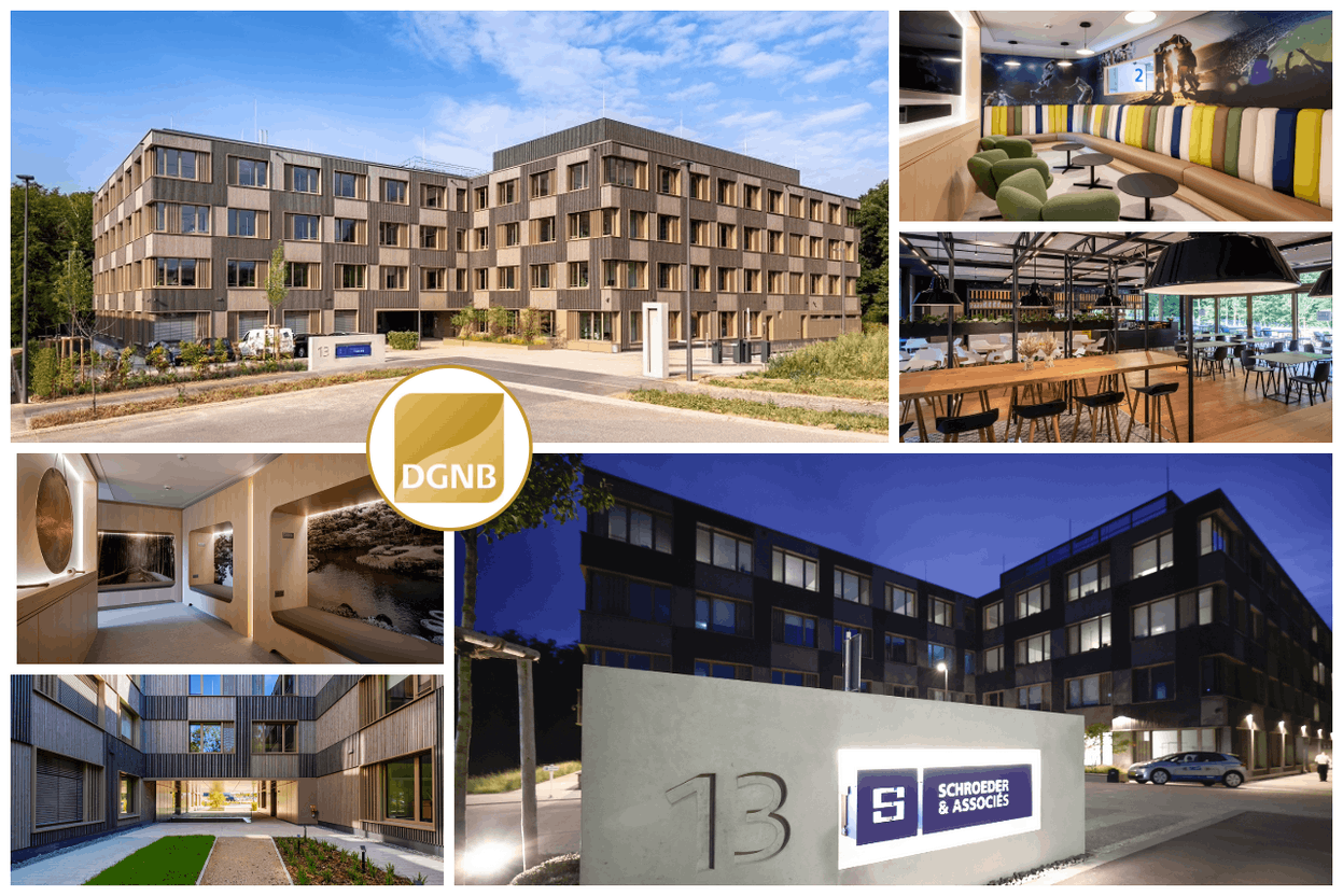 Le siège social de Schroeder & Associés, situé à Kockelscheuer a été distingué par la prestigieuse certification DGNB Gold. (Photo: Schroeder & Associés)