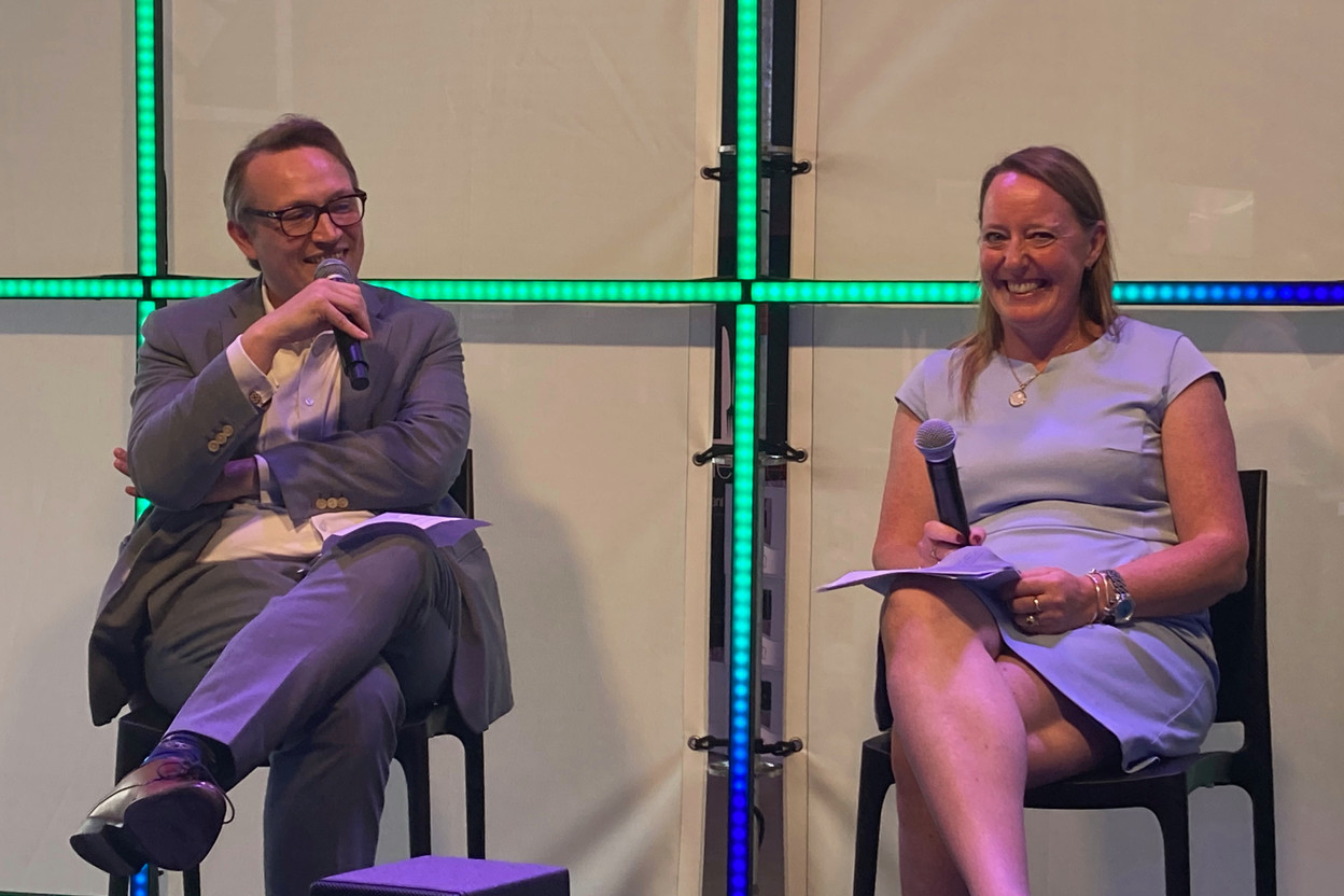 Karen O’Sullivan from Luxembourg’s financial regulator CSSF, on the right, provided insights on DLT, CBDCs and Mica compliance at Luxembourg’s inaugural Nexus2050 tech conference at Luxexpo, 27 June 2024, with Chris Hollifield, on the left. Photo: Maison Moderne