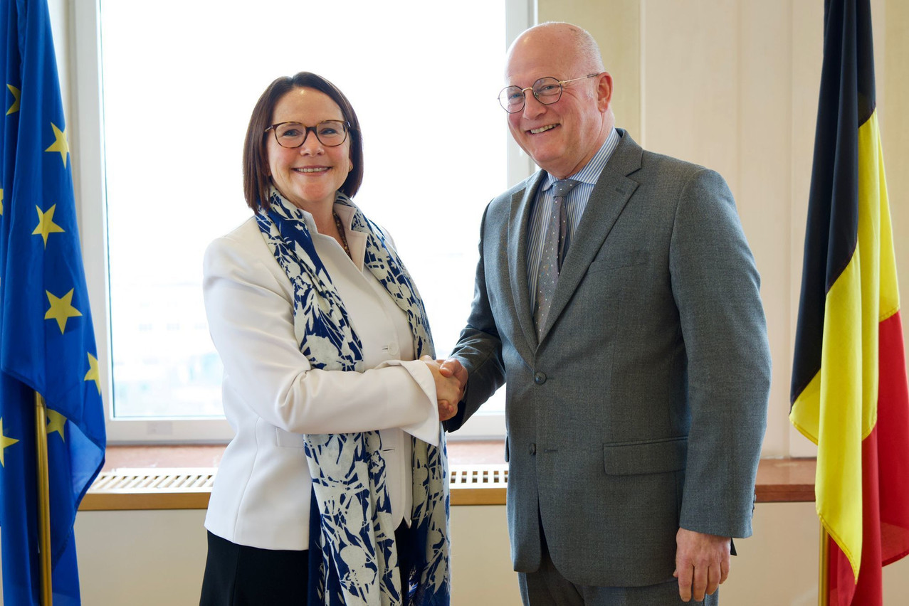 The Luxembourg’s minister for mobility and public works, Yuriko Backes (DP), was in Brussels to meet her Belgian counterpart, Jean-Luc Crucke, 13 February 2025. Photo: SIP