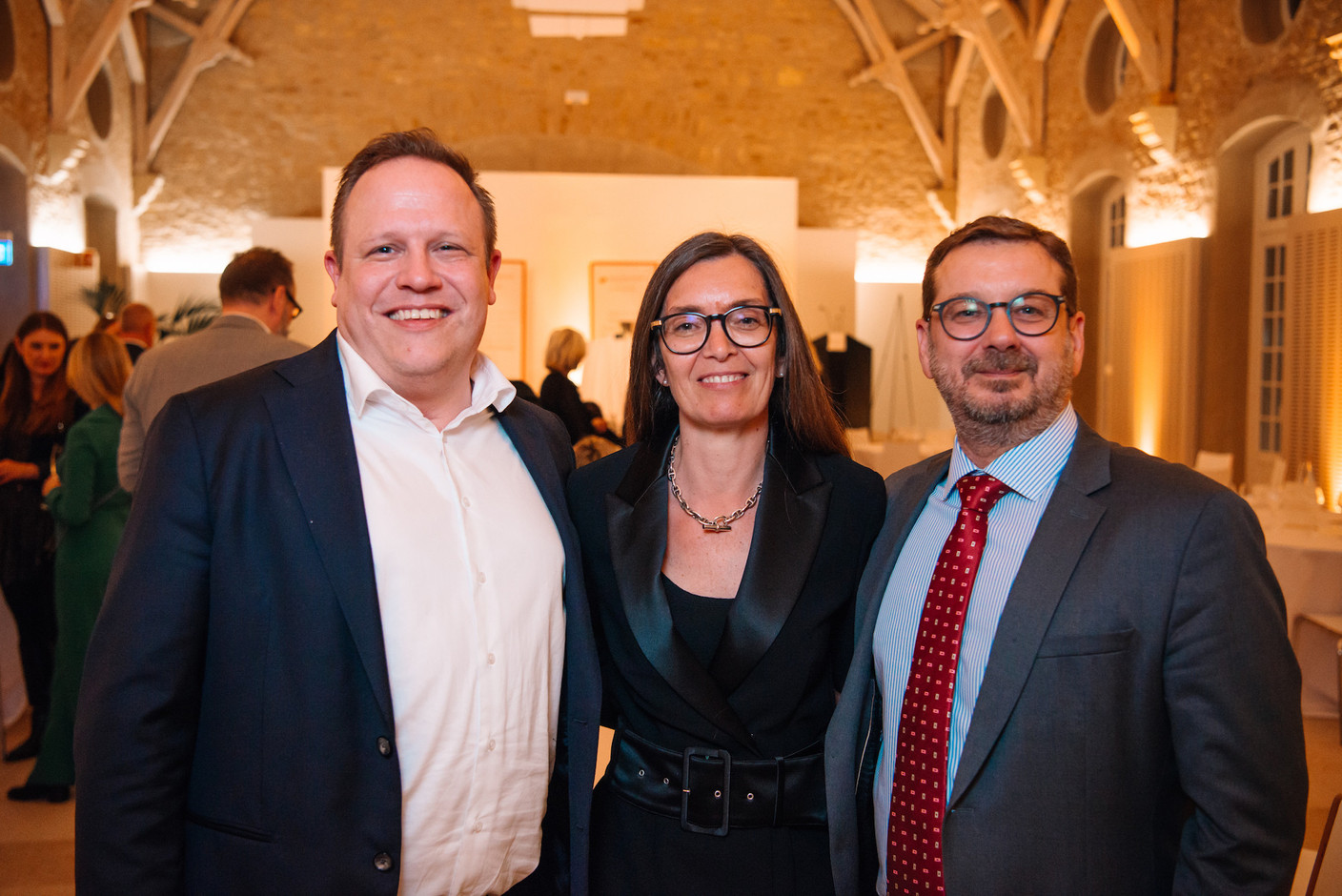 Martin Wallmann, Murielle David, Philippe Ringard (JP Morgan Luxembourg), at the 10th anniversary gala of Dress for Success Luxembourg, held 25 April 2024. Photo: Kateryna Mostova for Dress for Success