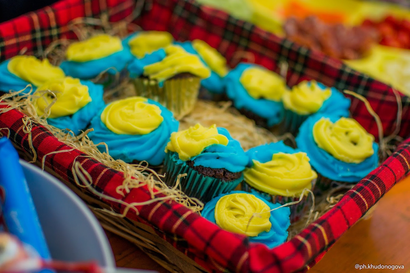 Cupcakes in the colours of the Ukraine flag. Photo: Anastasia Khudonogova
