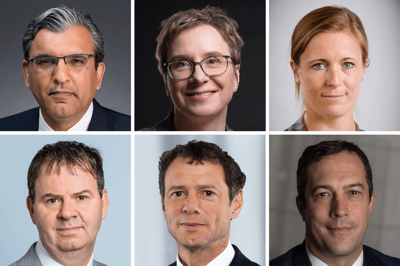 (l-r) Leading economists, including Salman Ahmed, Ulrike Kastens, Evelyn Herrmann, Michael Krautzberger, Volker Schmidt and Kevin Thozet, are predicting a 25 basis point rate cut by the European Central Bank on 30 January 2025. Photos: Fidelity International, DWS, Bank of America, Allianz Global Investors, Ethenea, Carmignac; Montage: Maison Moderne