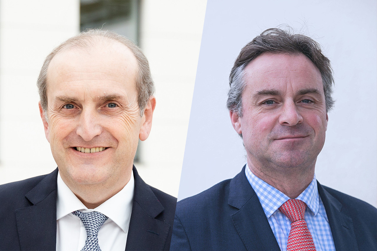 115 people in charge of third-party clients engaged in Edmond de Rothschild’s Asset Servicing activity in Luxembourg are joining the local Apex team. This will bring the total number of employees in Luxembourg to 1,200. On the left is Yves Stein (CEO of Edmond de Rothschild (Europe)); on the right is Peter Hughes (founder and CEO of Apex Group). Photos: Romain Gamba/Maison Moderne; Apex Group. Montage: Maison Moderne