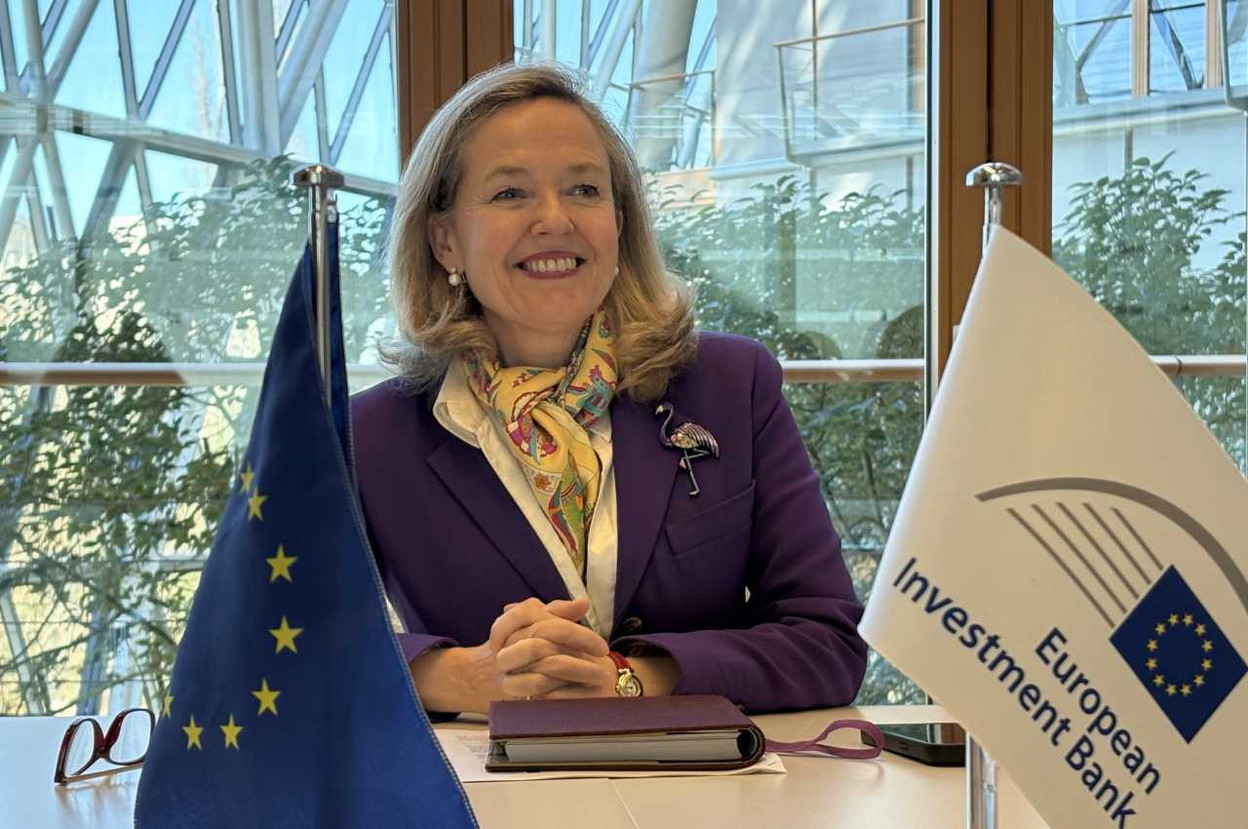 The president of the European Investment Bank, Nadia Calvino, announced a double agreement to identify projects eligible for European funding, 4 March 2025. Photo: Maison Moderne