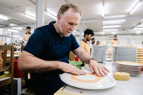 Chef René Mathieu practices working with porcelain. Photo: Lena Le Roy