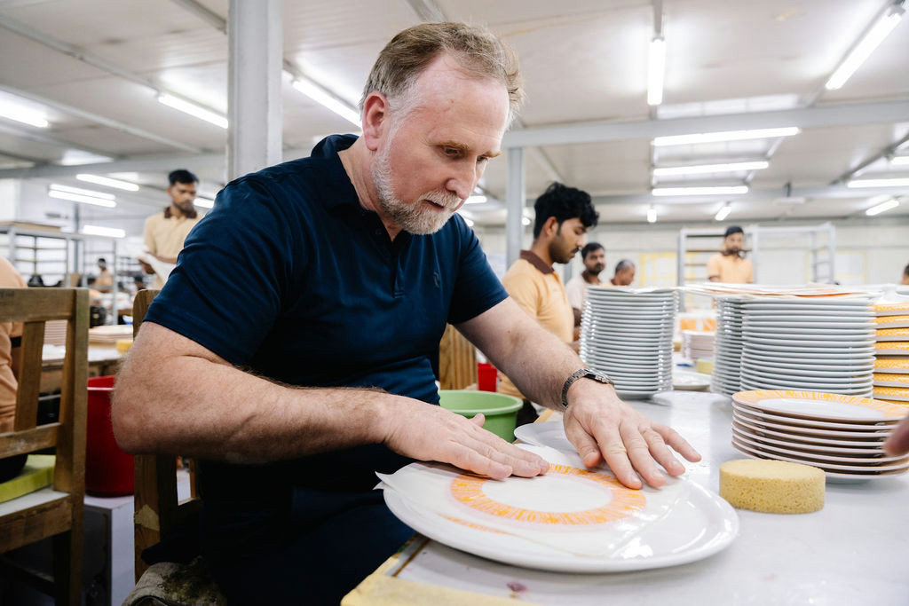 Chef René Mathieu practices working with porcelain. Photo: Lena Le Roy