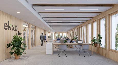 Le bâtiment Ekxo sera le premier bâtiment de bureaux en bois à la Cloche d’Or.  (Illustration: IKO Real Estate)