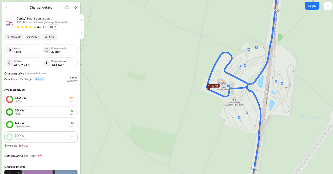 The first stop is scheduled near Haut-Koenigsbourg, home to a castle and eagle aviary. Screenshot: A Better Routeplanner