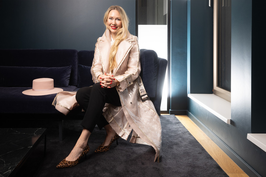 Elena Gromova, the founder of Fashion Business Lab, is pictured wearing a waterproof trench coat made of recycled polyester. The raincoat is part of her new collection, No.Rainer, launched in September 2023. Photo: Guy Wolff/Maison Moderne