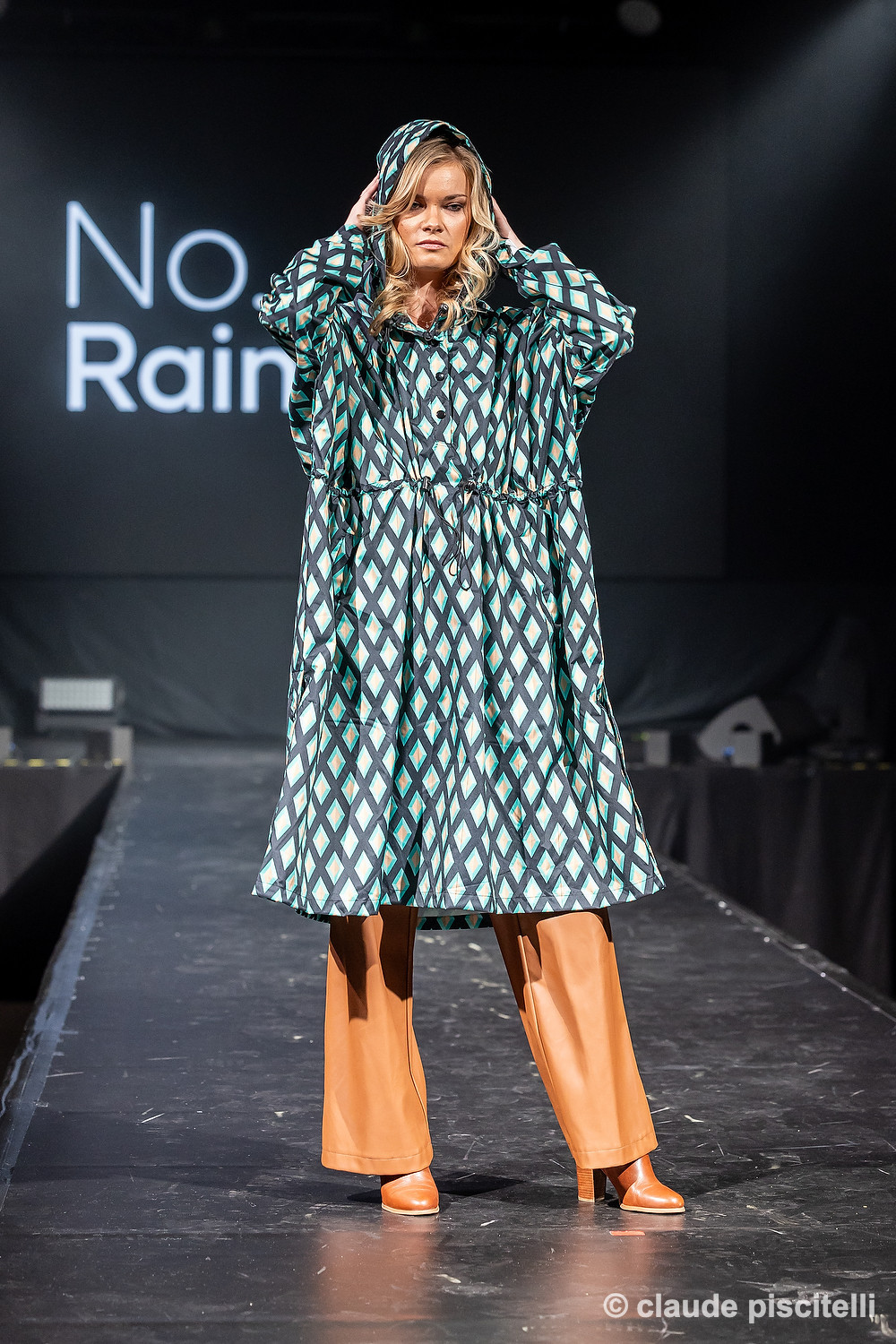 Presented at Luxembourg Fashion Week in September 2023, Elena Gromova’s new brand is called No.Rainer, which features waterproof trench coats and ponchos (including kid-sized ponchos) made from recycled polyester. Photo: Claude Piscitelli