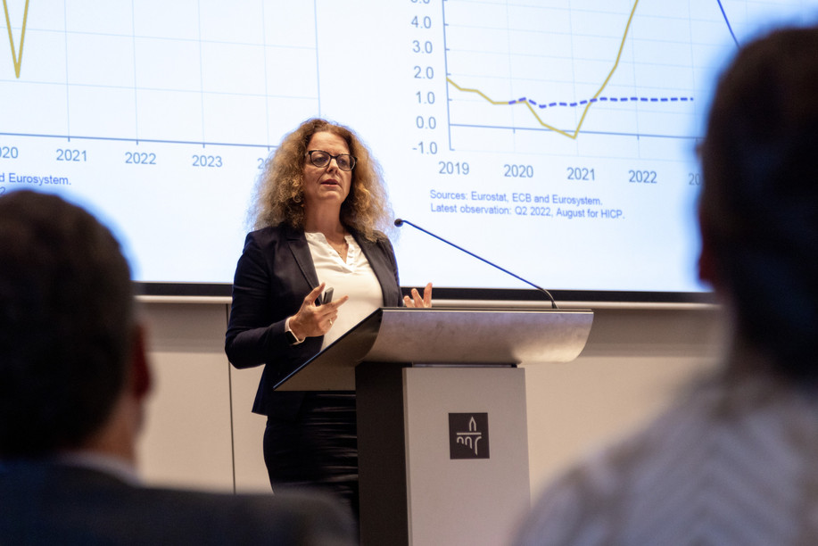 European Central Bank executive board member Isabel Schnabel participated in the ninth informal meeting of the Luxembourg-Frankfurt Financial Professionals Network, which took place at Spuerkeess’s 19 Liberté site, 22 September 2022. Photo: Romain Gamba/Maison Moderne
