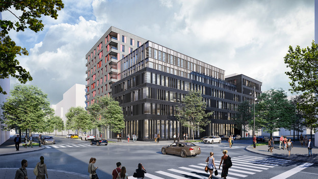 L’expression architecturale du projet Twist permet de différencier l’immeuble de bureaux et la tour de logements. (Illustration: QuickIT_STEINMETZDEMEYER)