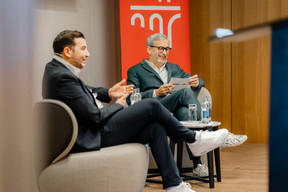 Kamel Amroune (The Dots) and Mike Koedinger (Paperjam). Photo: Julian Pierrot / Paperjam