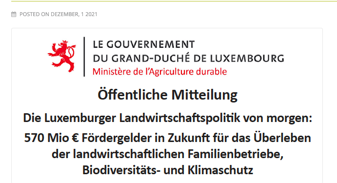 The open letter copied the Ministry of agriculture’s official press release header, in a bid to express the groups’ disapproval of the current national agricultural strategy, which they deem a hazard to the environment and biodiversity.  Natur&ëmwelt